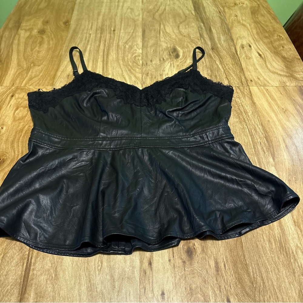 Torrid Black Faux Leather Lace Trim Biker Moto Sleeveless Top Womens Plus Size 0